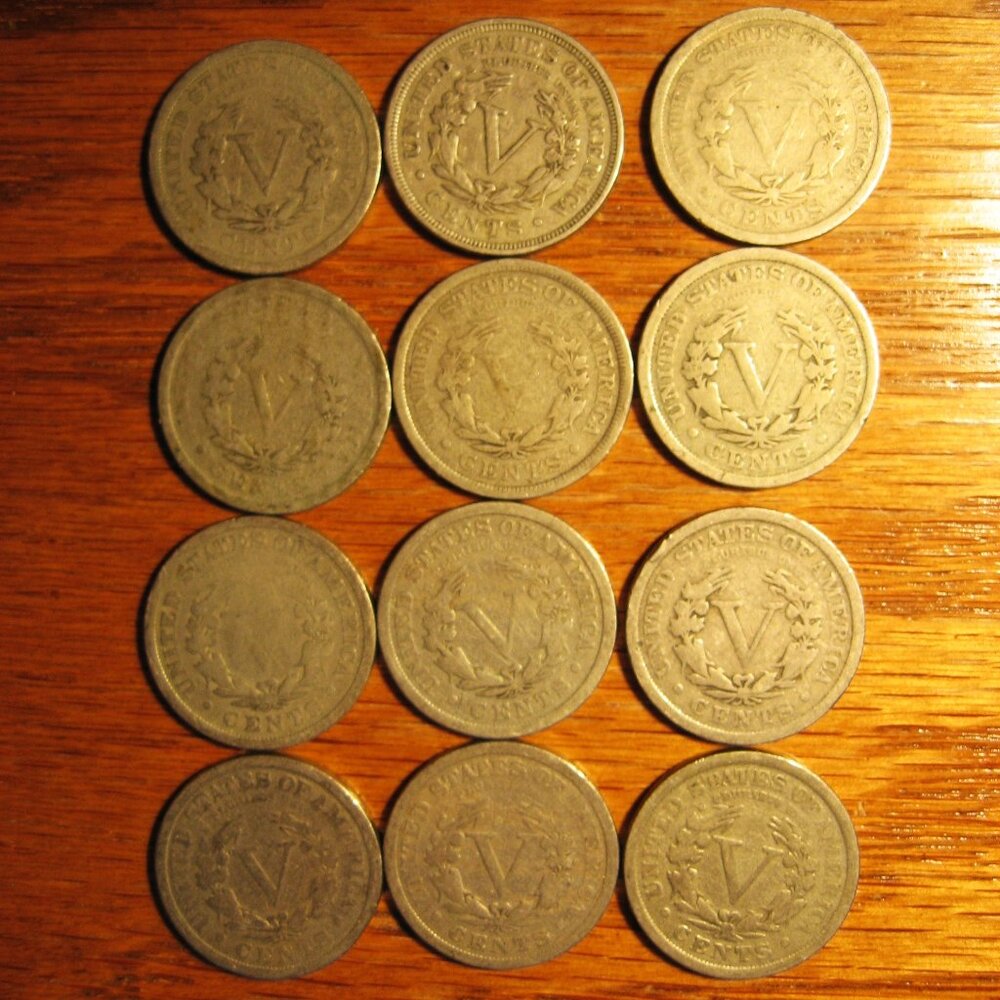 Assortment of 12 V Nickels with date range of 1903 through 1912 - Picture 2 of 2